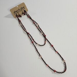 NWT Cranberry Mix Infinity Necklace with Bauble Earrings